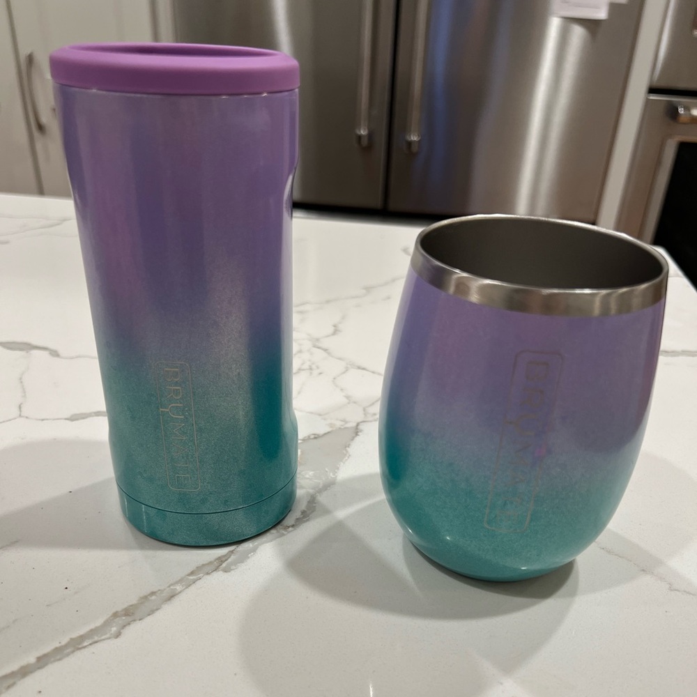 Brumate Hopsulator Slim & Wine Glass in glitter mermaid